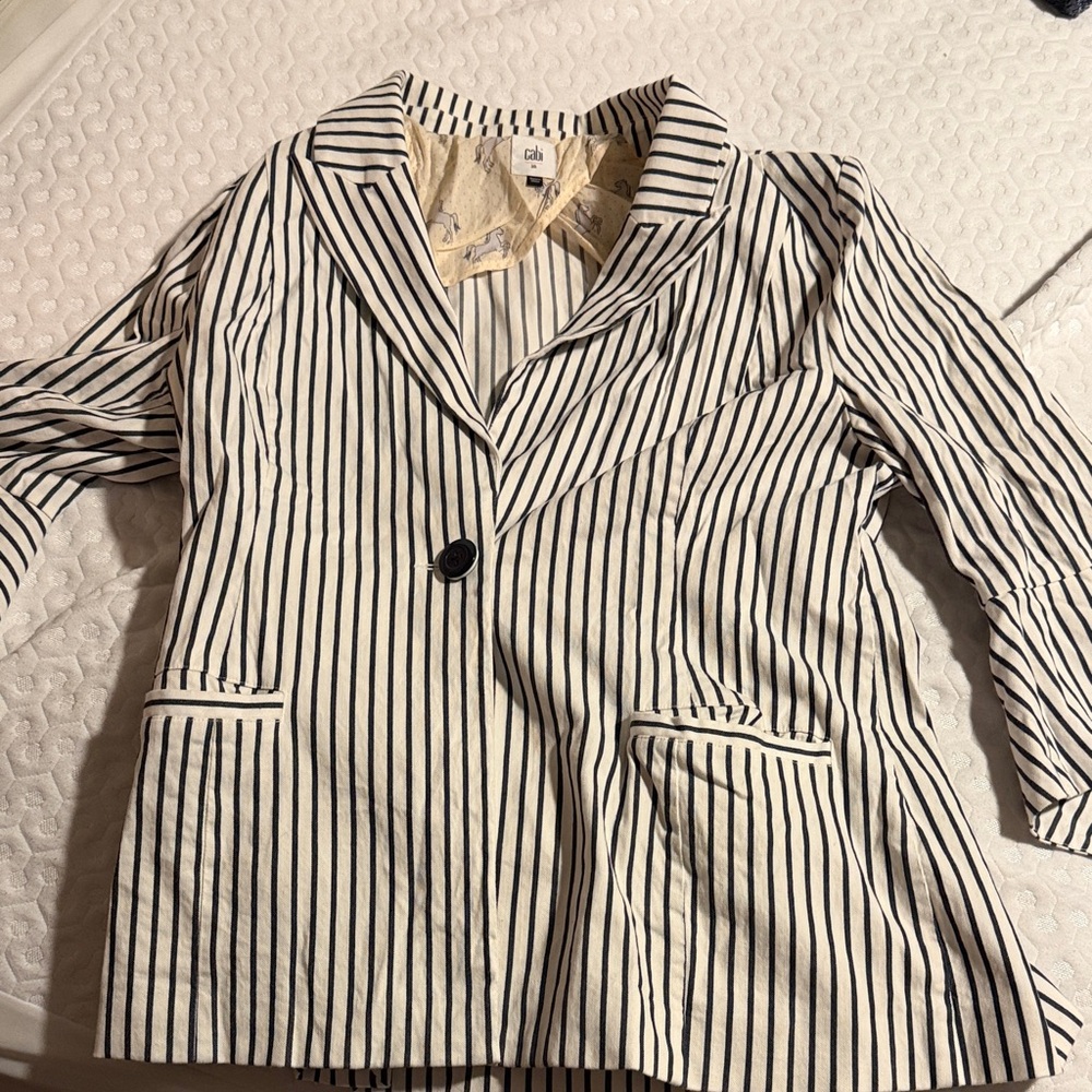 CAbi Black and White Striped Blazer